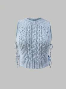 Lunelith SHEIN Lunessa Maglione senza maniche casual da donna con collo a ciurlo, legato laterale, di colore unito, autunno e inverno