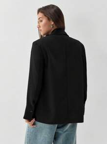 SHEIN Unity 女士休闲宽领长袖纯色西装外套，秋季 - 黑色 - 查看 2