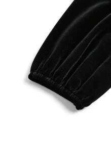 SHEIN Unity Lantern Sleeve Mesh Dress With Bow Decoration Fall Cloth For Women - Black and White - View 4