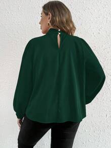 SHEIN Privé Plus Size Women's Solid Color Elegant Simple Long Sleeve Blouse - Dark Green - View 2