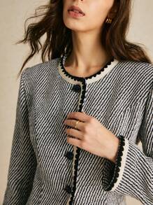 Poéselle Manteau régulier élégant à simple boutonnage à rayures et manches longues pour femme, automne-hiver