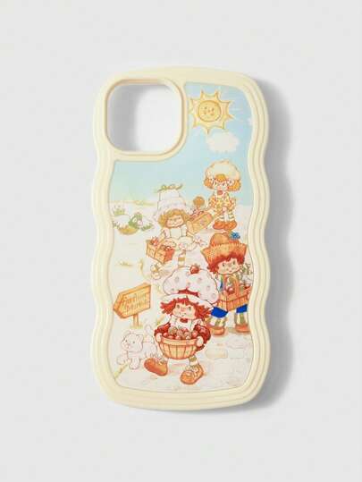 1pc Yellow Wave Frame 2-In-1 TPU Cute Strawberry Sweetheart Doll Pattern Phone Case Compatible With Multiple Models Including IPhone