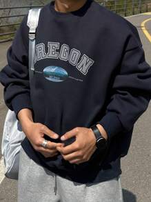 DAZY Men's Letter Print Pullover Sweatshirt, Autumn - Navy Blue - View 3