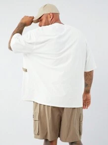 EASEVO Plus Size Men's Loose Fit Crew Neck Pocket Short Sleeve T-Shirt And Shorts Set - White - View 4