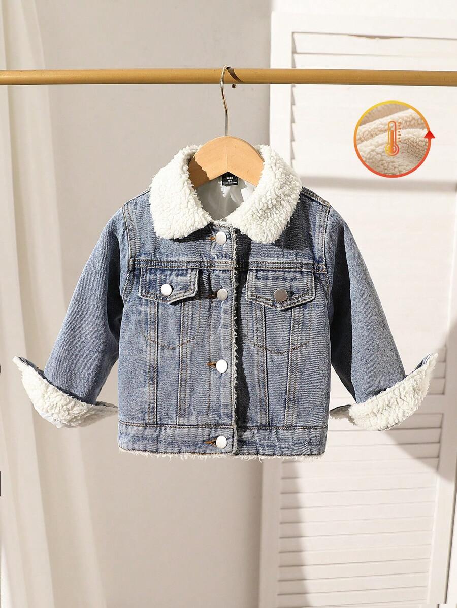 Veste en jeans doublée de polaire pour jeune garçon, manteau d'hiver avec col en sherpa chaud