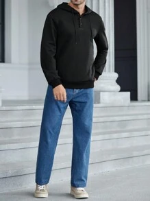 Manfinity Homme Men's Casual Solid Color Drawstring Hooded Sweatshirt, Autumn