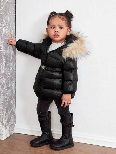 女婴可爱纯色保暖内衬连帽夹克，秋冬