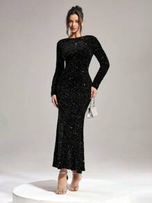 Coutiva 女装时尚秋冬宴会派对公主名媛优雅网红日常可穿流行连衣裙。超高弹力亮片面料修身收腰提臀超长连衣裙，领口一字肩设计时尚修身扭纹设计连衣裙，红色连衣裙正式晚宴连衣裙，圣诞节可穿圣诞连衣裙，特殊背部设计真丝面料拼接时尚修身，黑色长袖舞会晚礼服，适合婚礼嘉宾，毕业典礼