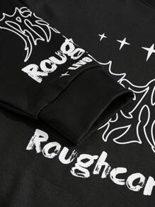 Manfinity Roughcore Casual Men's Plus Size Letter Print Crew Neck Long Sleeve Sweatshirt For Fall