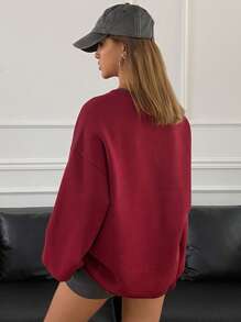 DAZY Women's Loose Fit Letter Embroidered Crew Neck Sweatshirt,Fall Women Clothes - Red - View 2