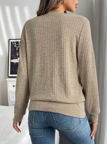 SHEIN LUNE Square Neck Button Front Tee - Khaki - View 2