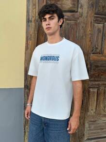 SWAVVY Áo thun họa tiết chữ thường ngày cho nam mùa hè - trắng - Xem 3