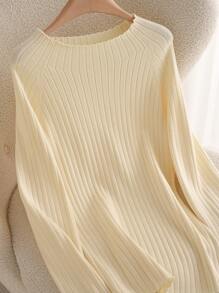 SHEIN Frenchy Plus Size Women's Solid Color Crew Neck Raglan Sleeve Long Sleeve Casual Pullover Sweater, Autumn/Winter