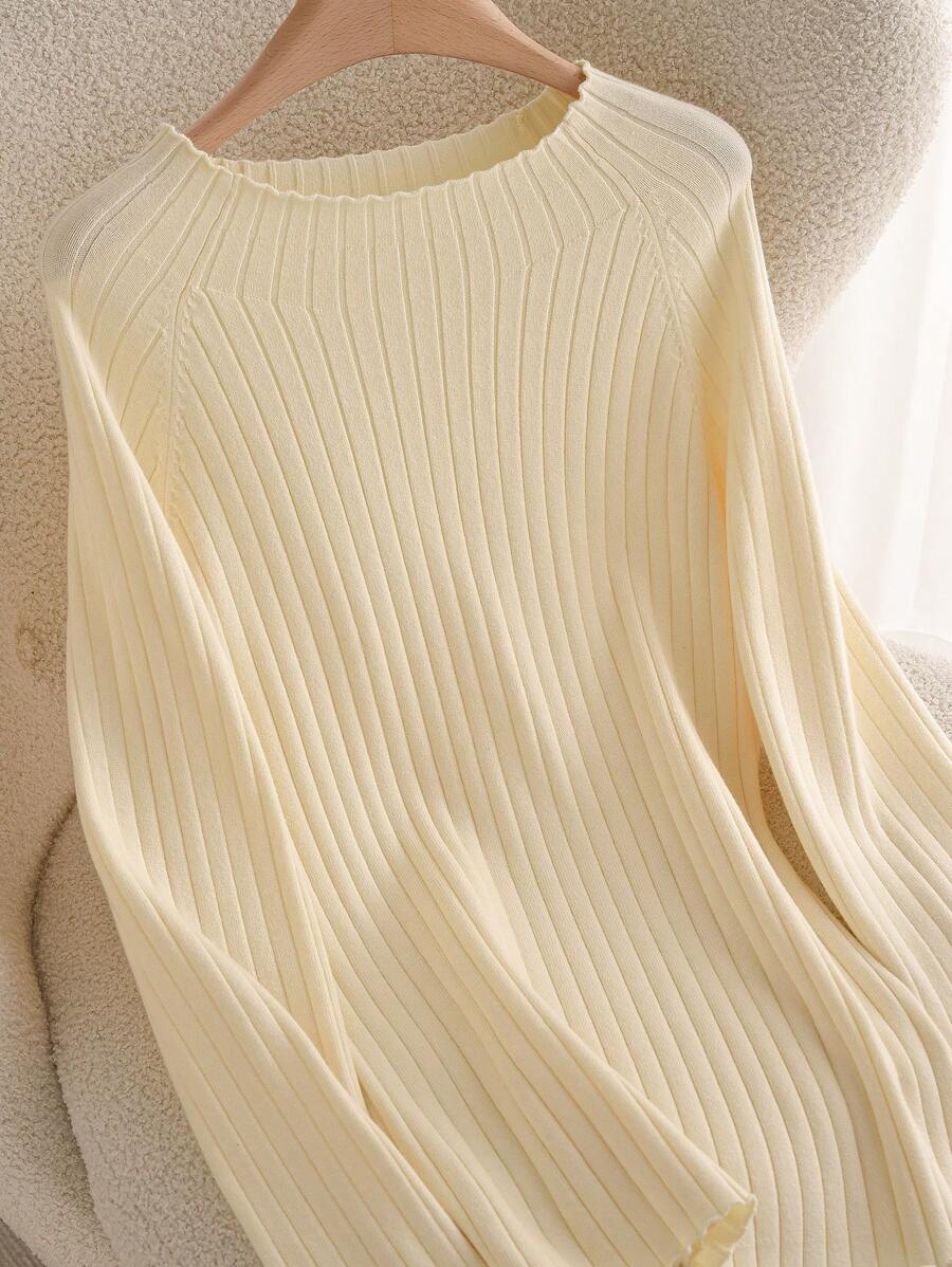 SHEIN Frenchy Plus Size Women's Solid Color Crew Neck Raglan Sleeve Long Sleeve Casual Pullover Sweater, Autumn/Winter