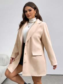 SHEIN Privé Plus Size Women's Apricot Notched Collar Minimalist Business Blazer - Apricot - View 7