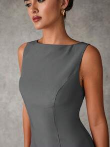 SHEIN BAE 女士优雅纯色无袖紧身迷你连衣裙返校节连衣裙返校节连衣裙短款秋季女士连衣裙红色女士连衣裙酒红色连衣裙秋季女装商务休闲女士及膝连衣裙秋季女装圣诞服装 - 深灰色 - 查看 5