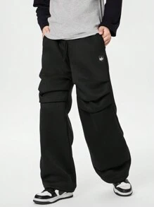 Casual Pleated Relaxed Straight Sweatpants For Tween Boys - Black - View 1