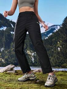 In My Nature Women's Letter Printed Zipper Pocket Outdoor Pants - Black - View 6