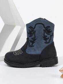 秋冬西部牛仔靴，新款耐用保暖舒适平底西部牛仔风格百搭婴儿靴，小女孩靴子，校鞋，儿童女孩鞋 - 彩色 - 查看 3