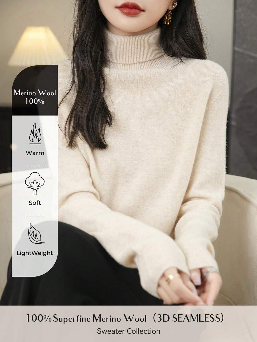 女士高领长袖毛衣，秋冬季保暖柔软针织套头衫