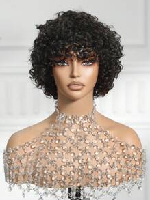 Short Afro Curly Pixie Cut Human Hair Wig With Bangs Real Natural Color Hair Wig For Women Wear&Go All Day Wear - S2 - View 3
