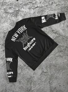 Manfinity Roughcore Casual Men's Plus Size Letter Print Crew Neck Long Sleeve Sweatshirt For Fall