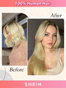 HQ Clip In Hair Extensions Real Human Hair, 120g 7pcs Clip In Hair Extensions, Lightest Blonde Clip Ins Hair Extensions - S613 - View 4
