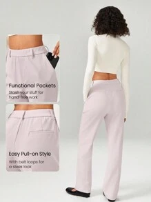 GLOWMODE 29" Versatile Wrinkle-Resistant Stretchy Straight Leg High-Waist Work Pants With Side Pockets Daily Casual Office - Pink - View 5
