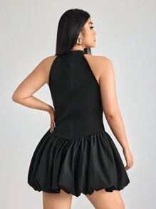 SHEIN ICON ICON 加大码女款黑色泡泡裙 - 黑色 - 查看 2