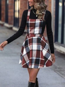 SHEIN LUNE Plaid Print Casual Sleeveless Slip Dress Burgundy Color Women Outfit