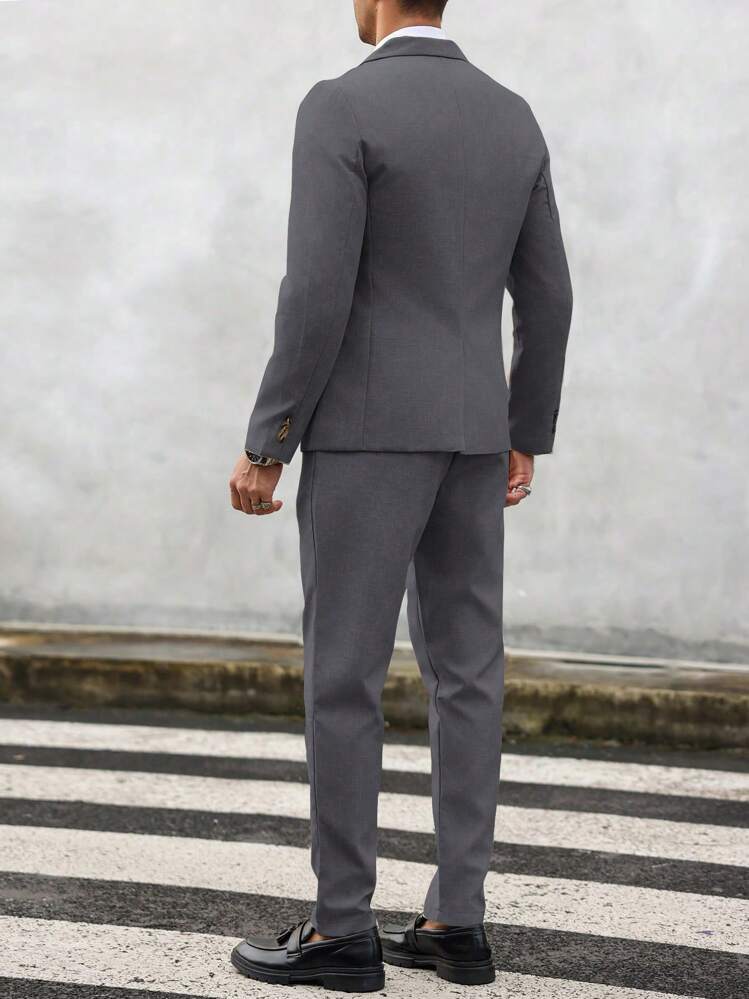 Manfinity Mode 2 Stücke Herren einfarbiger Anzug mit Sakko und Hose, Herrenanzug mit Hose - Dunkelgrau - Übersicht 2