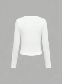 SHEIN Explorewe 2pcs Teenage Girls Casual Graphic Cropped Sweatshirt And Wide-Leg Pants Set - Black and White - View 6