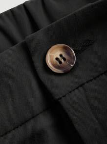 SHEIN MOD 女士纯色简约休闲阔腿裤 - 黑色 - 查看 3