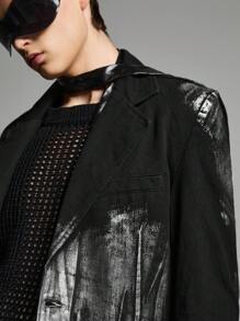 NEON BLANC Men's Black Woven Silver Foil Print Long Sleeve Blazer, For Fall Winter - Black - View 5