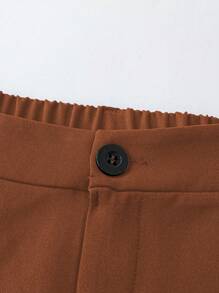 SHEIN Unity Plus Size Solid Color Button Pleated Straight Leg Dress Pants - Brown - View 5