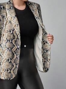 SHEIN Clasi Plus Size Women's Snakeskin Print Lapel Collar Long Sleeve Blazer - Multicolor - View 7
