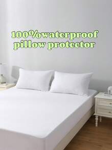 1pc 100% Waterproof Pillow Protector, Bamboo Fiber Ultra-Soft & Breathable Zippered Pillow Cover, Queen/King Size - White - View 3