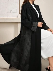 Al Najma Elegant Color Block Long Abaya Cardigan, Autumn, Casual Modest Long Sleeve Abaya, For Evening Party/Casual Daily, Robe - Black - View 1