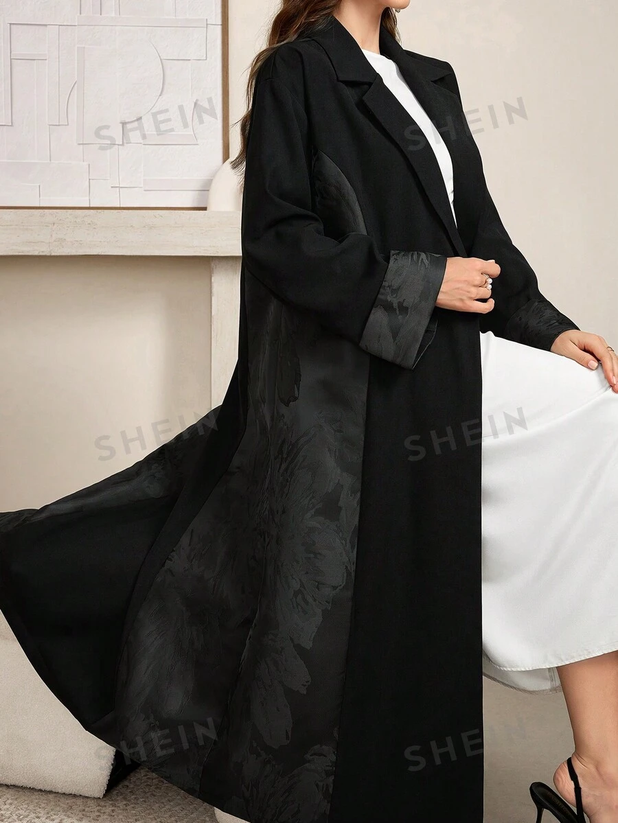 Al Najma Cárdigan largo abaya estilo elegante de bloques de color, para otoño, abaya de manga larga casual y modesta, para fiesta de noche/uso diario casual, bata - Negro - Ver 1