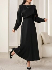 Modelyn Vestido casual de unicolor con cuello asimétrico para mujer, otoño