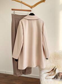 SHEIN Privé Plus Size Women's Apricot Notched Collar Minimalist Business Blazer - Apricot - View 2