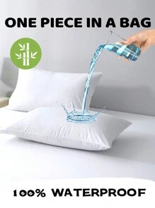 1pc 100% Waterproof Pillow Protector, Bamboo Fiber Ultra-Soft & Breathable Zippered Pillow Cover, Queen/King Size - White - View 1