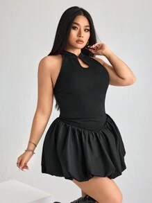 SHEIN ICON ICON 加大码女款黑色泡泡裙 - 黑色 - 查看 4