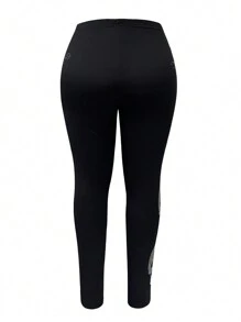 Plus Size Women Skull Rhinestones Decorated Leggings