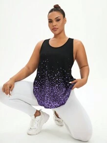 Easithlete Plus Size Full Graphic Floral Print Round Neck Sports Tank Top - Multicolor - View 1