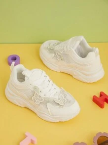 Mini mi Bestseller Kid's White Light Weight Butterfly Chunky Chunky Sneakers-Winter Sneakers,Comfortable,Luxury,Fashion - White - View 2