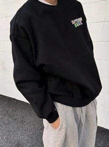 DAZY Men's Letter Print Pullover Sweatshirt, Autumn - Black - View 6