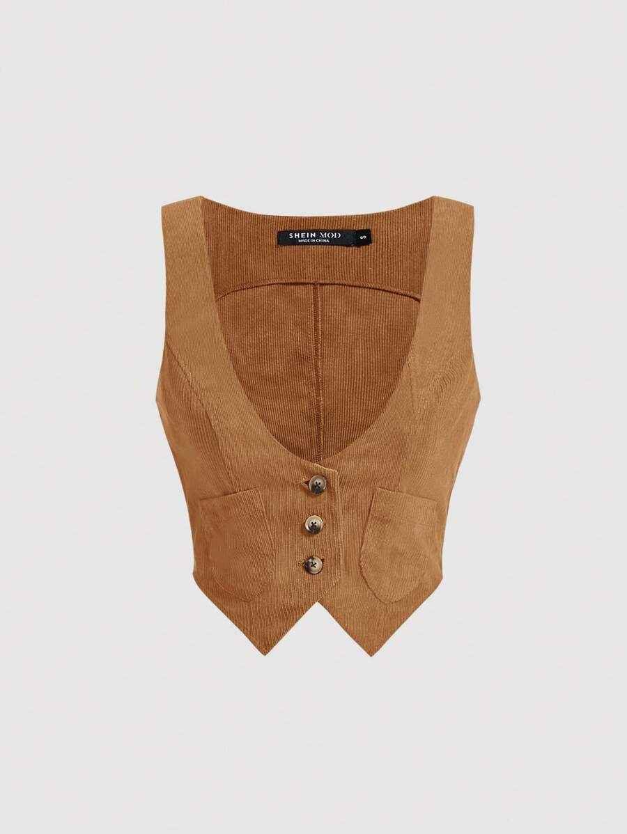 SHEIN MOD Women's Solid Color Simple Casual Sleeveless Tank Top In Fall/Winter - Camel - View 1