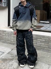 Manfinity EMRG Men's Spring/Fall Hooded Denim Jacket With Pockets, Casual - Blue - View 1