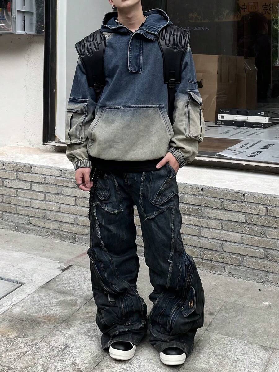 Manfinity EMRG Men's Spring/Fall Hooded Denim Jacket With Pockets, Casual - Blue - View 1